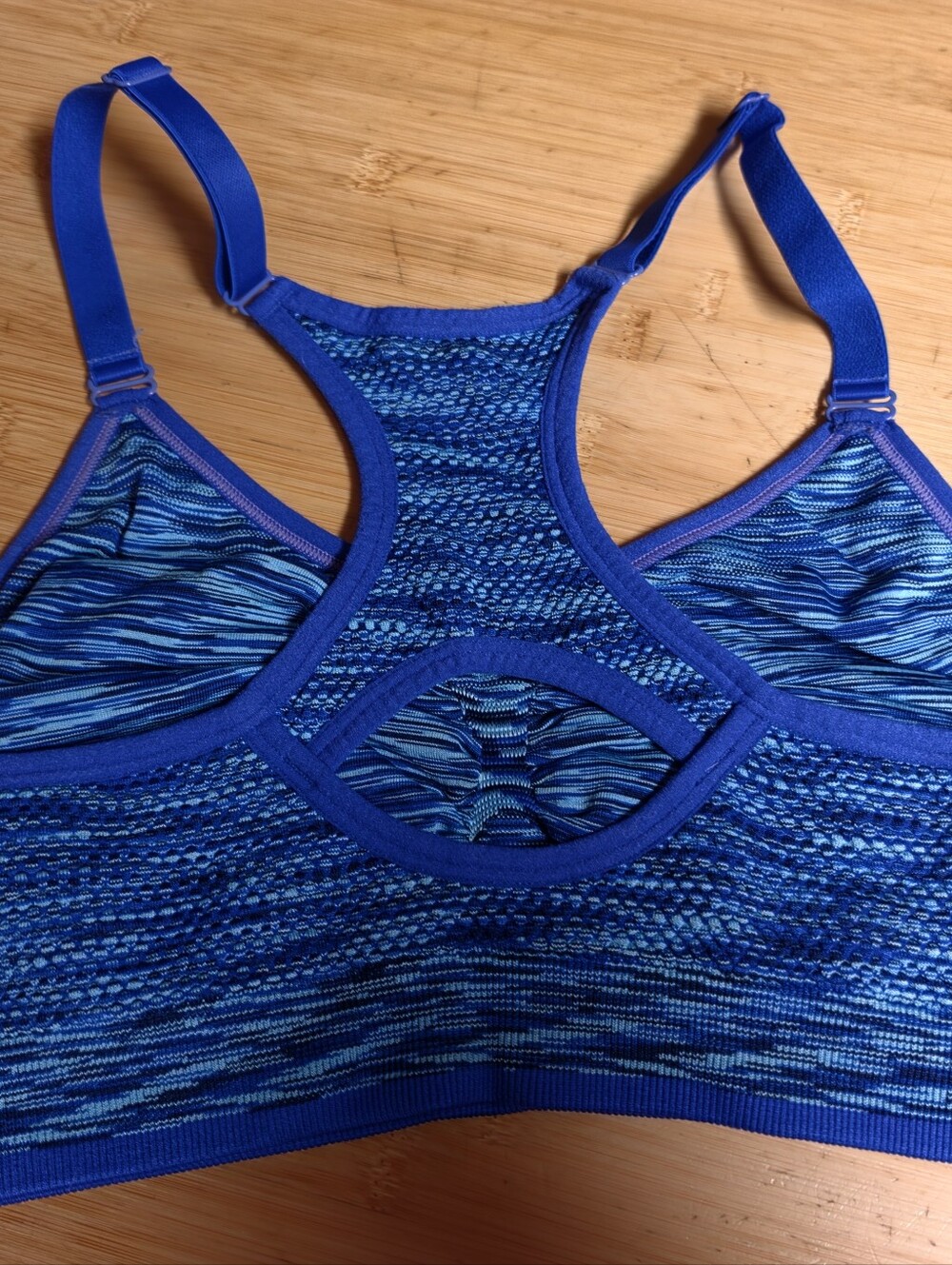Danskin Now Seamless Racerback Sports Bra Blue Teal Space Dye Keyhole Women's M